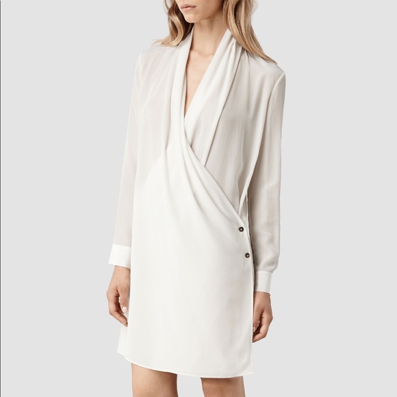 nwot All Saints Serra 100% silk drape shirt dress - Picture 2 of 6